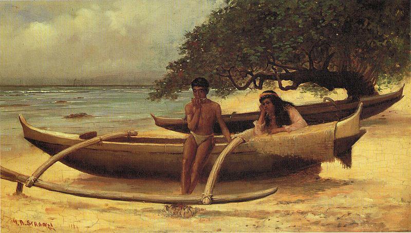 unknow artist Hawaiian Canoe, Waikiki, oil painting image